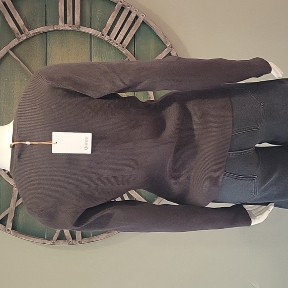 Quince Cotton Cashmere Fitted Ribbed Cardigan In Mocha Heather - Picture 4 of 16